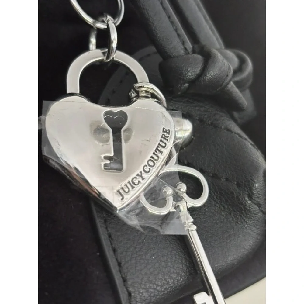 Juicy Couture Black Velour Backpack Silver Crown Logo Heart Charm Y2K Style